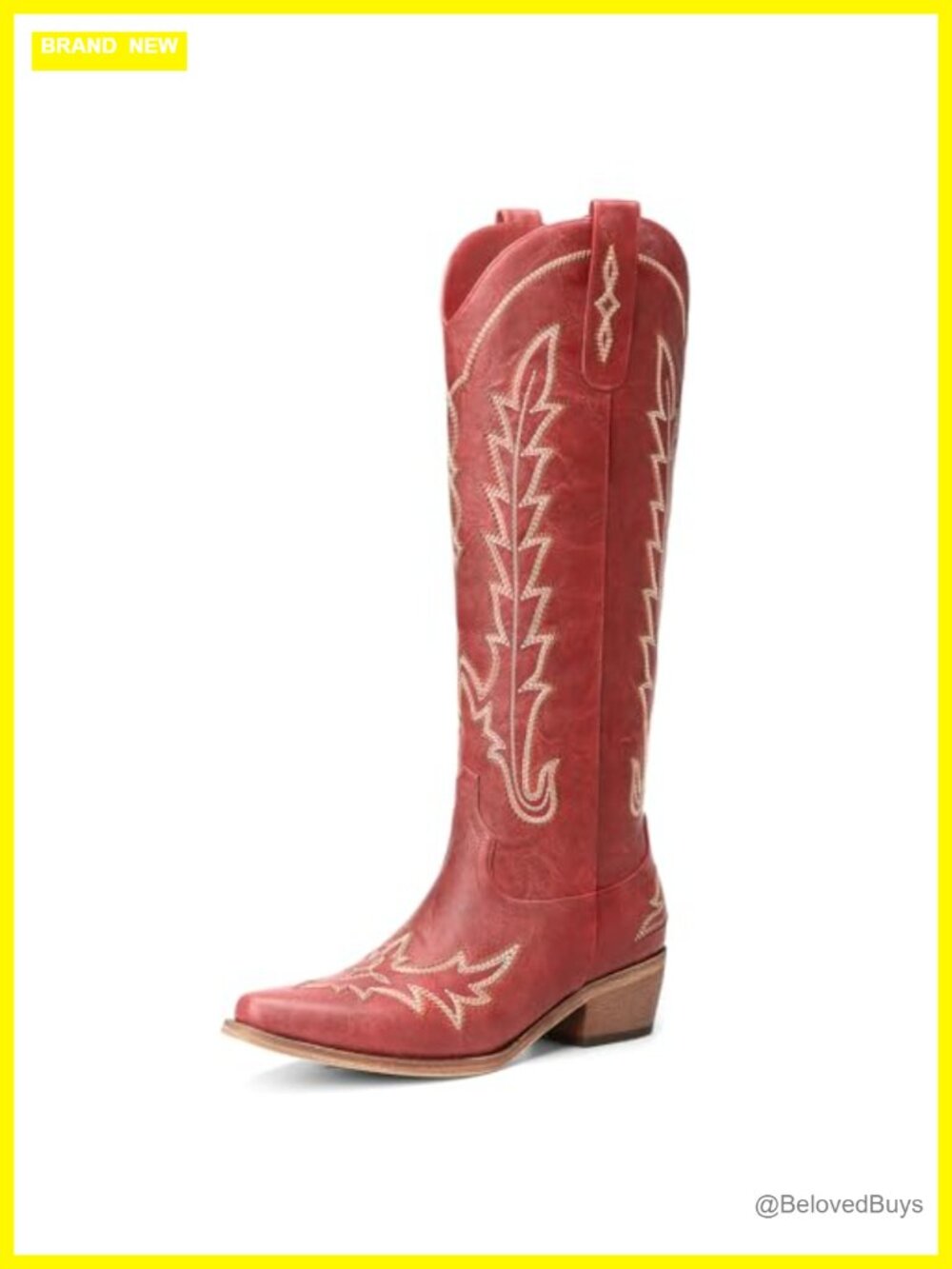 Women's Knee High Pointed Toe Chunky Heel Western Cowboy Boots